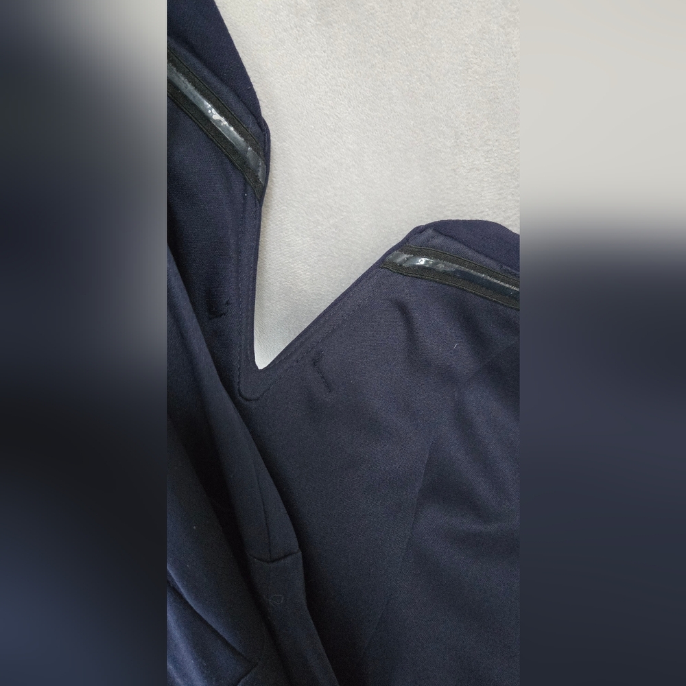 Xscape Navy sheath long dress #1591x off the shoulder structured V-neck sz 6 - Picture 4 of 14